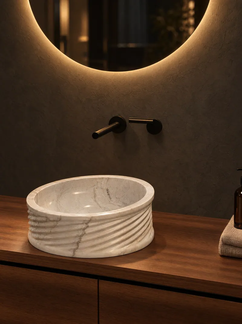Twisted Vessel Sink — Volakas (1)
